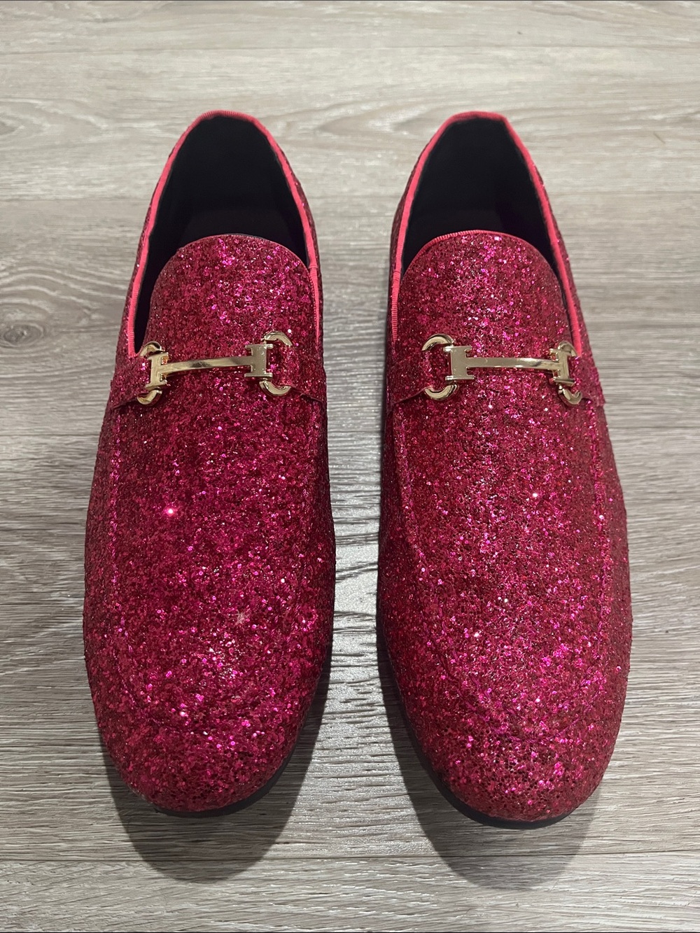 Men's Sparkle Slip-On Loafers in Hot Pink with Gold Accent